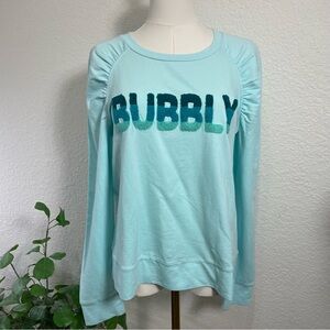 Lilly Pulitzer “BUBBLY” Flocked Lettering Sweatshirt – Women’s M